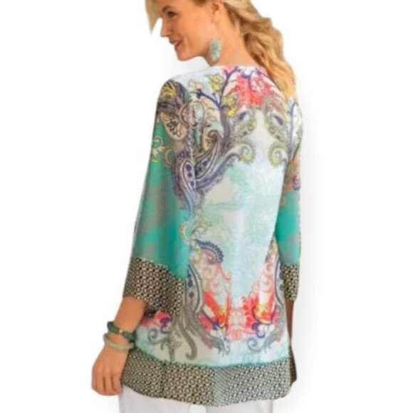 Soft Surroundings Muse Kimono Women's Large Cardigan Paisley Sequin Silky feel - Picture 2 of 11